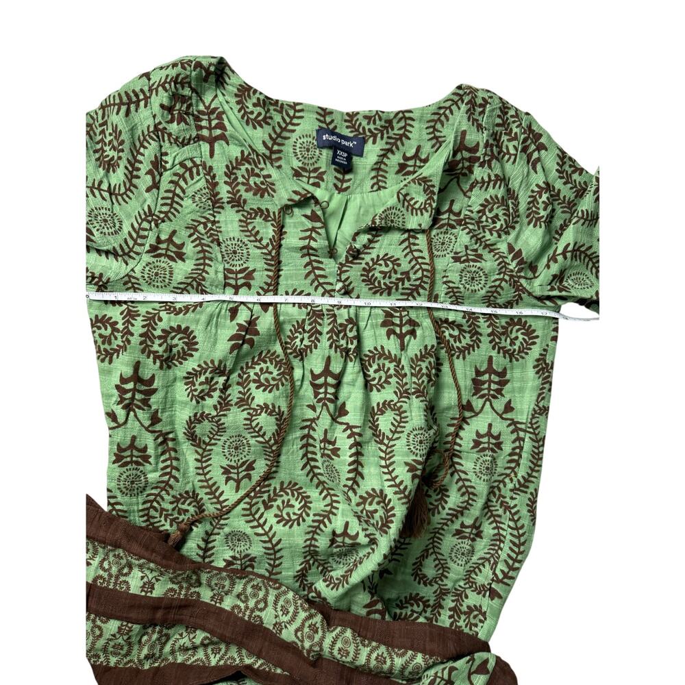 QVC Studio Park Petite Printed Dress Removable Belt Green NWOT Size XXSP - Picture 6 of 6